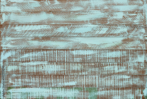Painted turquoise wooden background, empty