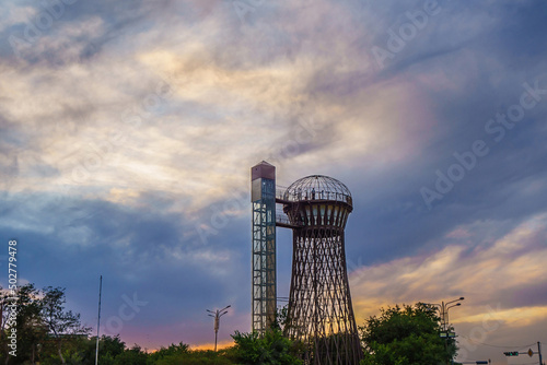 Shukhov Tower or Bukhara Tower, a metal hyperboloid structure in the historical center of Bukhara, Uzbekistan. It was originally a water tower. Now it's a popular observation deck photo