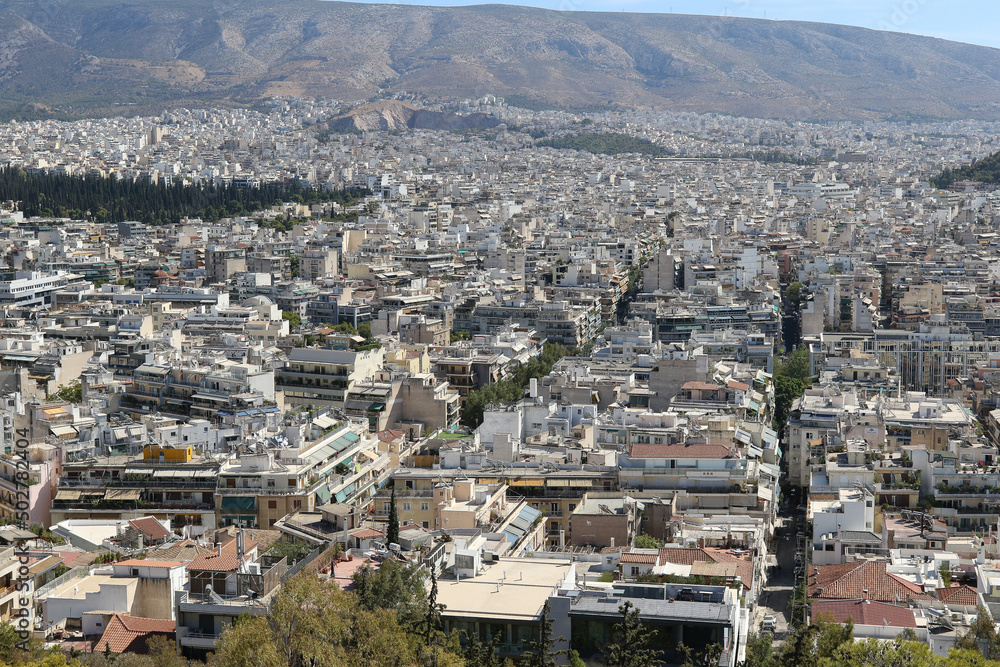 Expansive panoramic view of Athens, Greece