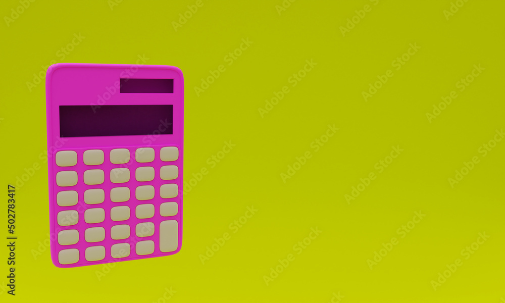 3d illustration, pink calculator on a yellow background, copy space, 3d rendering 3d illustration, pink calculator on a yellow background, copy space, 3d rendering