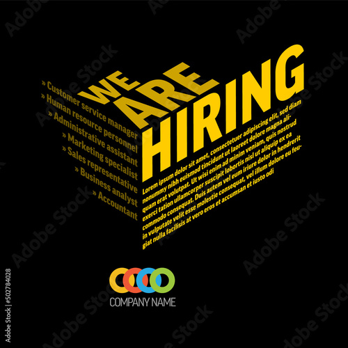 We are hiring flyer template - yellow big isometric letters
