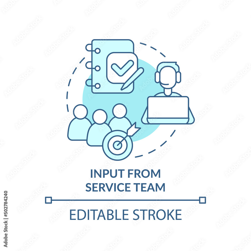 Input from service team turquoise concept icon. Identifying customer needs abstract idea thin line illustration. Isolated outline drawing. Editable stroke. Arial, Myriad Pro-Bold fonts used Input from service team turquoise concept icon. Identifying customer needs abstract idea thin line illustration. Isolated outline drawing. Editable stroke. Arial, Myriad Pro-Bold fonts used