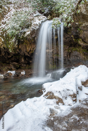 Grotto Falls after April snowstorm  Great Smoky Mountains National Park  Tennessee