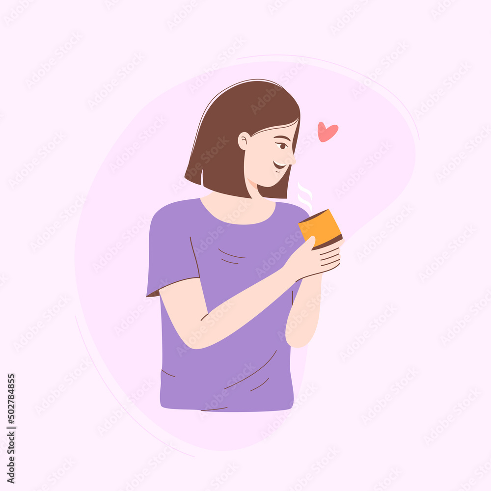 Woman drinks coffee, vector illustration Woman drinks coffee, vector illustration