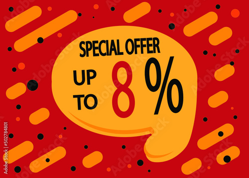 8  off. Sale banner template design. Sale special offer in red and orange.