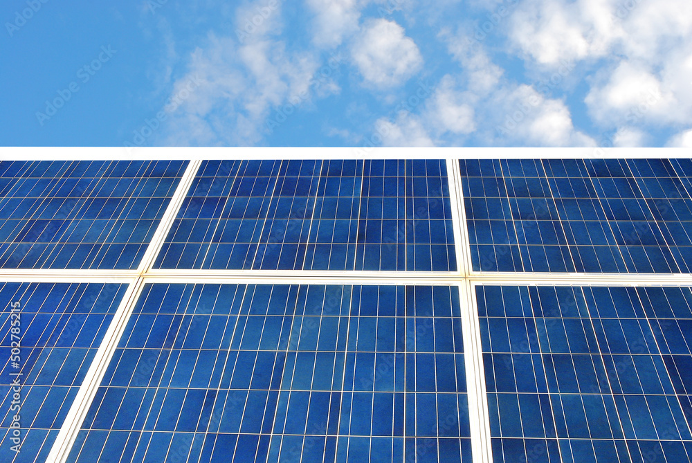 Production of electricity with solar panels during beautiful sunny day Production of electricity with solar panels during beautiful sunny day