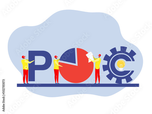 poc or proof of concept with big word or keyword and team business flat  vector illustration