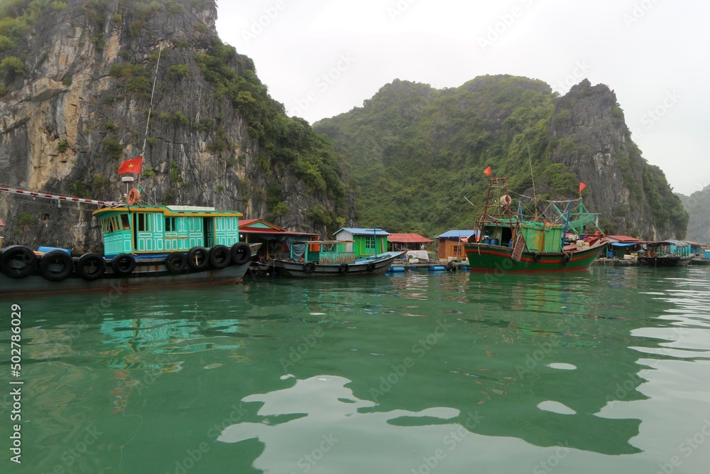 Houses on water in Ha Long Bay