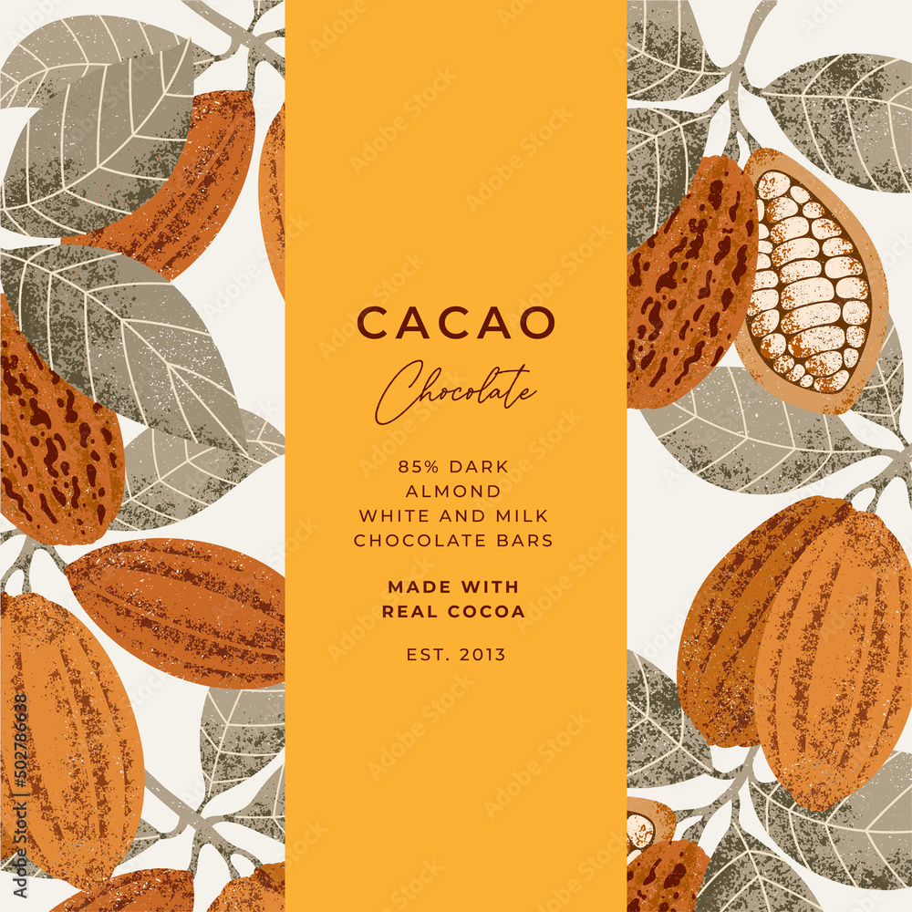 Cocoa bean textured illustration. Vintage style design template