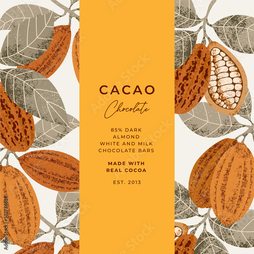 Cocoa bean textured illustration. Vintage style design template. Chocolate cacao beans. Vector illustration
