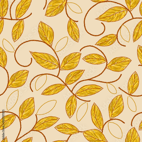 Ukrainian floral leave embroidery seamless pattern. Vector ethnic illustration