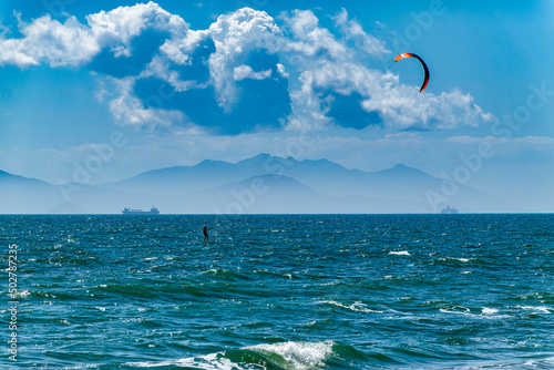 Wind Surf In the Gulf of Follonica in the background the profile of the island of Elba Toscana Italy