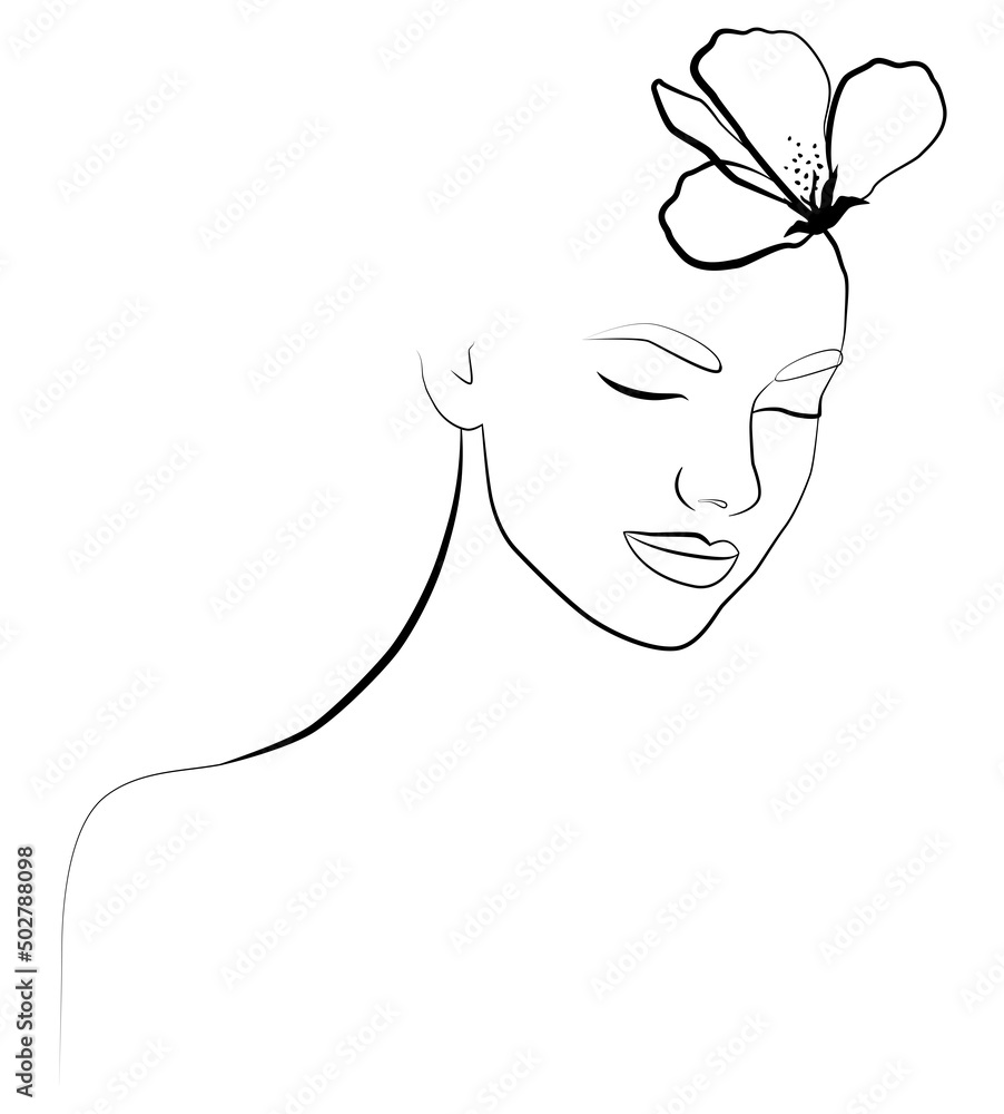 A woman's face in an artistic style with one line. Continuous portrait in real time. Linear portrait. A woman's face in an artistic style with one line. Continuous portrait in real time. Linear portrait.