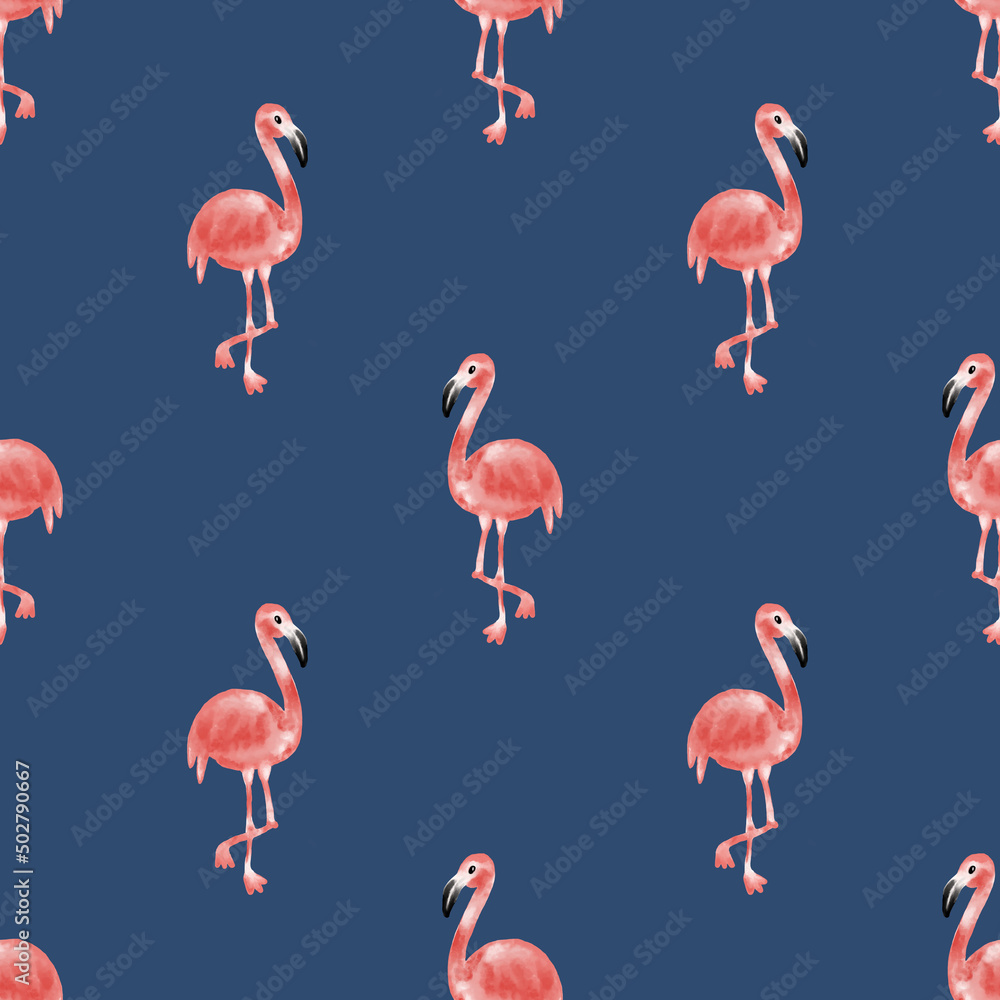 Obraz premium Cute seamless hand drawn watercolor flamingo elephant pattern background