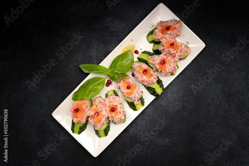 Appetizer with salmon and red caviar
