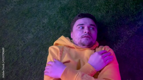 Anxious person during  bad psychodelic trip, being scared and nervous on drugs