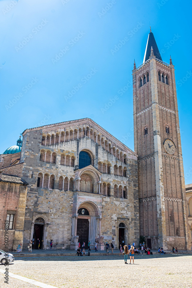 PARMA, ITALY, 13 JUNE 2021 Main square of Parma with the Cathedral and the Baptistery