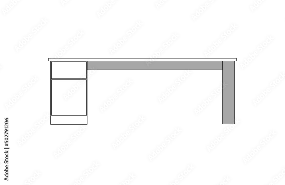 Office desk, computer workspace, writing worktable, 2D vector, home Interior furniture, flat illustration icon, table outline and filled graphic Office desk, computer workspace, writing worktable, 2D vector, home Interior furniture, flat illustration icon, table outline and filled graphic
