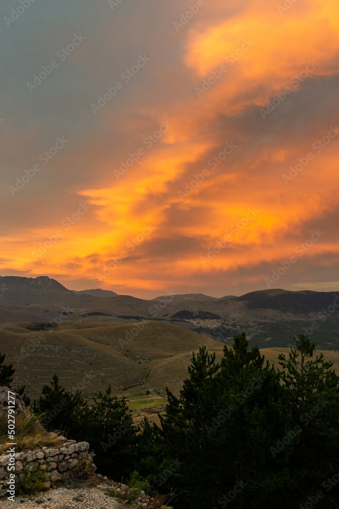 Stunning sunset over Gran Sasso National Park of Abruzzo, Italy