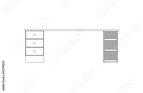 Office desk, computer workspace, writing worktable, 2D vector, home Interior furniture, flat illustration icon, table outline and filled graphic