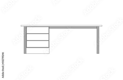 Office desk, computer workspace, writing worktable, 2D vector, home Interior furniture, flat illustration icon, table outline and filled graphic