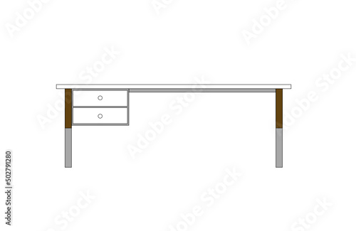Office desk, computer workspace, writing worktable, 2D vector, home Interior furniture, flat illustration icon, table outline and filled graphic