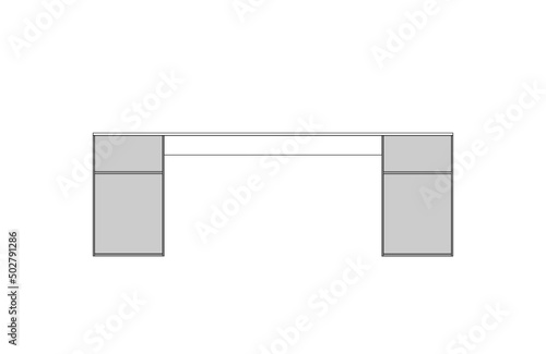 Office desk, computer workspace, writing worktable, 2D vector, home Interior furniture, flat illustration icon, table outline and filled graphic