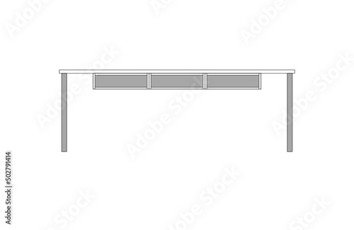 Office desk, computer workspace, writing worktable, 2D vector, home Interior furniture, flat illustration icon, table outline and filled graphic