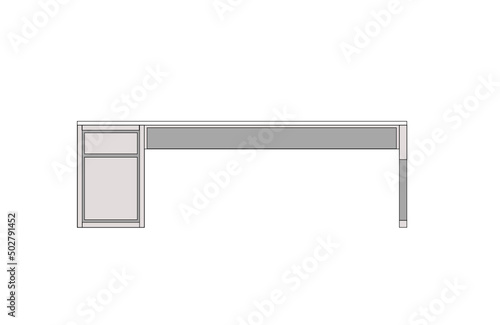 Office desk, computer workspace, writing worktable, 2D vector, home Interior furniture, flat illustration icon, table outline and filled graphic