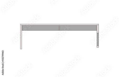 Office desk, computer workspace, writing worktable, 2D vector, home Interior furniture, flat illustration icon, table outline and filled graphic