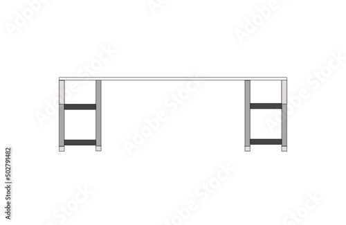 Office desk, computer workspace, writing worktable, 2D vector, home Interior furniture, flat illustration icon, table outline and filled graphic