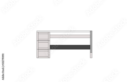 Office desk, computer workspace, writing worktable, 2D vector, home Interior furniture, flat illustration icon, table outline and filled graphic