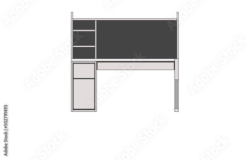 Office desk, computer workspace, writing worktable, 2D vector, home Interior furniture, flat illustration icon, table outline and filled graphic