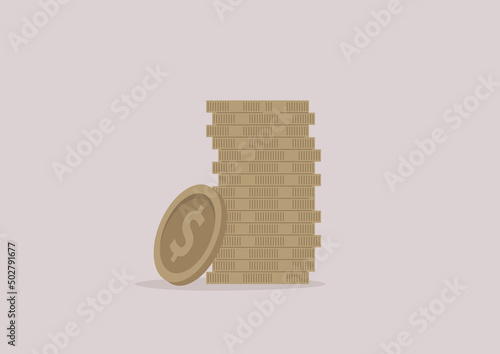 A stack of gold metal coins, a banking service concept