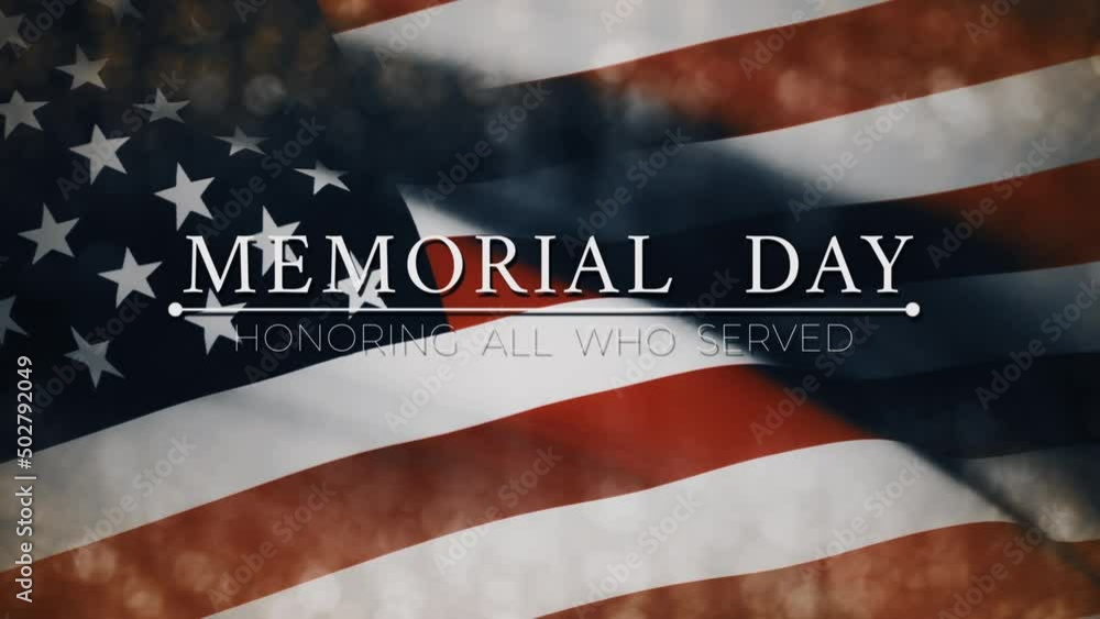 The Memorial day text word on USA flag waving in wind texture, American ...