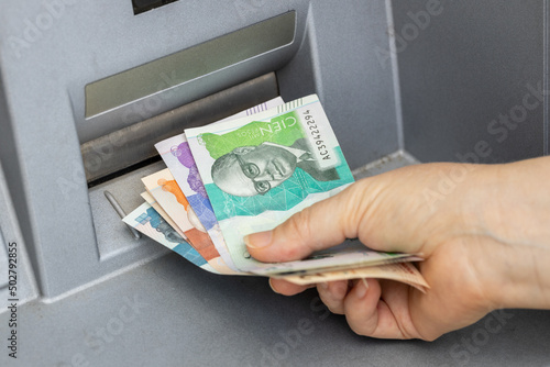 фотографія Colombian pesos withdrawn from the ATM, Highest denominations, Economic concept
