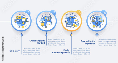 Customer attention span circle infographic template. Marketing. Data visualization with 4 steps. Process timeline info chart. Workflow layout with line icons. Lato-Bold, Regular fonts used
