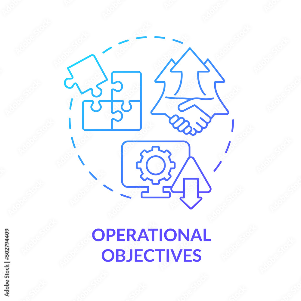 Operational objectives blue gradient concept icon. International cooperation for development abstract idea thin line illustration. Isolated outline drawing. Myriad Pro-Bold font used