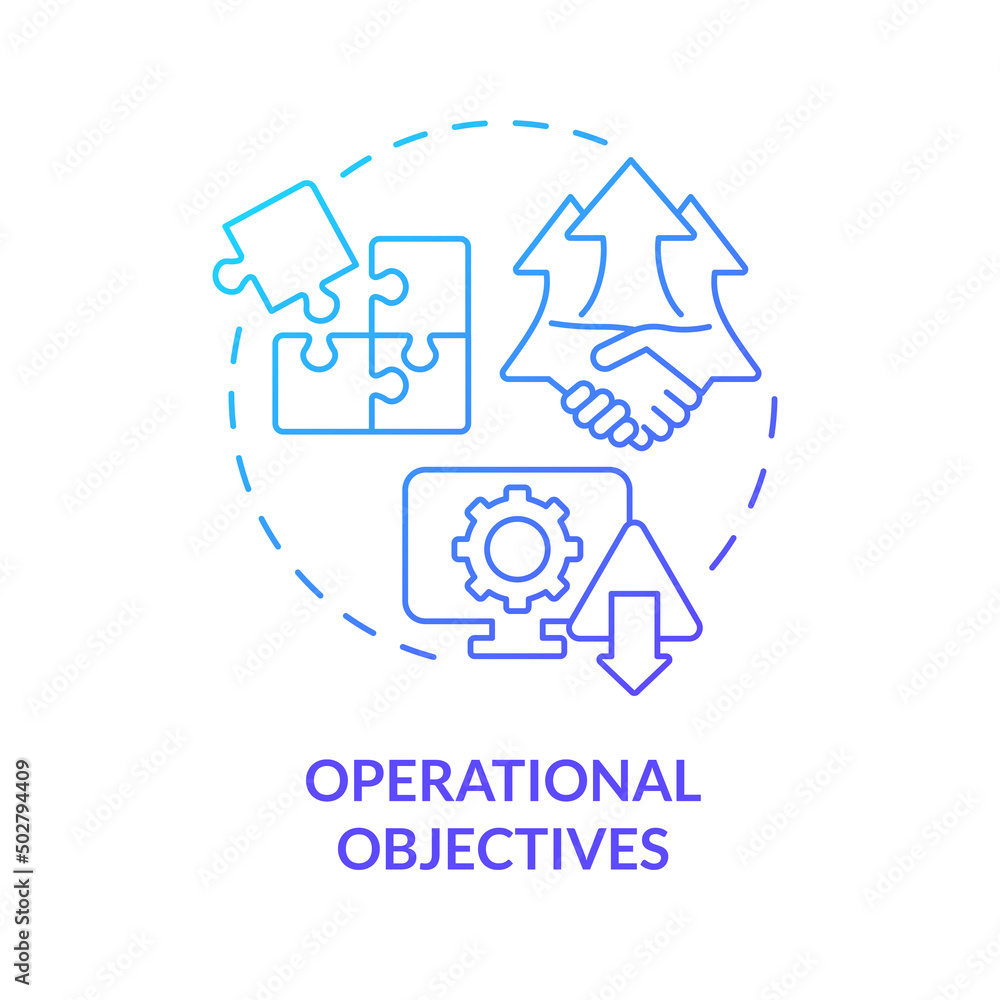 Operational objectives blue gradient concept icon. International cooperation for development abstract idea thin line illustration. Isolated outline drawing. Myriad Pro-Bold font used Operational objectives blue gradient concept icon. International cooperation for development abstract idea thin line illustration. Isolated outline drawing. Myriad Pro-Bold font used