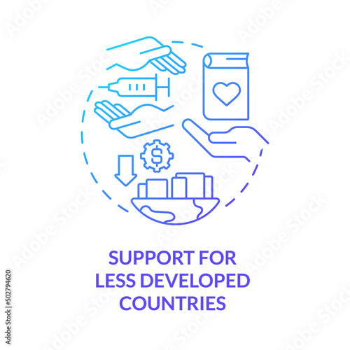 Support for less developed countries blue gradient concept icon. International fight against covid abstract idea thin line illustration. Isolated outline drawing. Myriad Pro-Bold font used