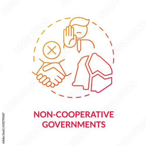 Non cooperative governments red gradient concept icon. Lack of international collaboration problem abstract idea thin line illustration. Isolated outline drawing. Myriad Pro-Bold font used