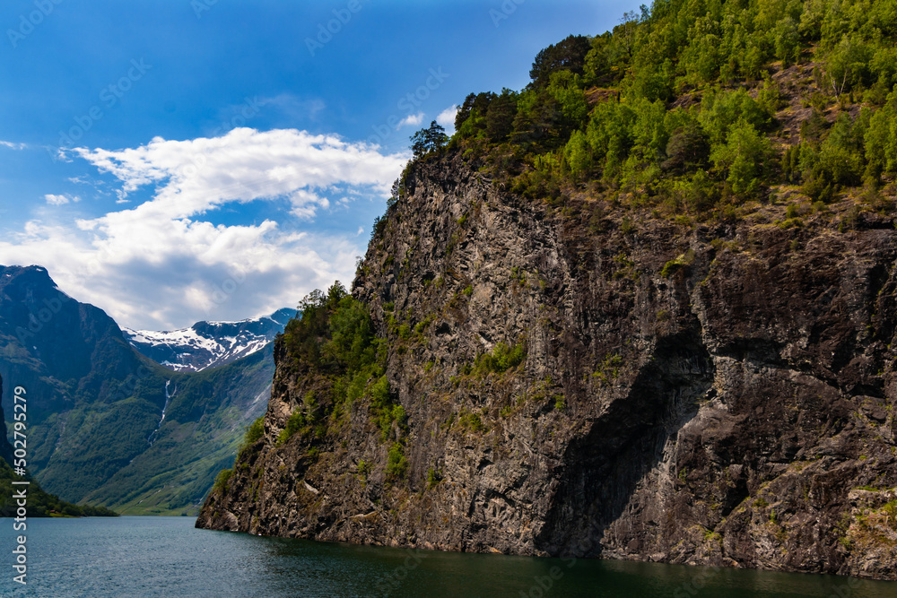 Amazing beautiful view of the Nærøyfjord in Norway Scandinavia with snow mountains and colorful fjord Amazing beautiful view of the Nærøyfjord in Norway Scandinavia with snow mountains and colorful fjord