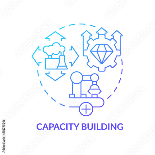 Capacity building blue gradient concept icon. Facility development. International cooperation abstract idea thin line illustration. Isolated outline drawing. Myriad Pro-Bold font used