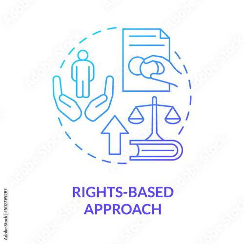 Rights based approach blue gradient concept icon. Global development. International cooperation abstract idea thin line illustration. Isolated outline drawing. Myriad Pro-Bold font used