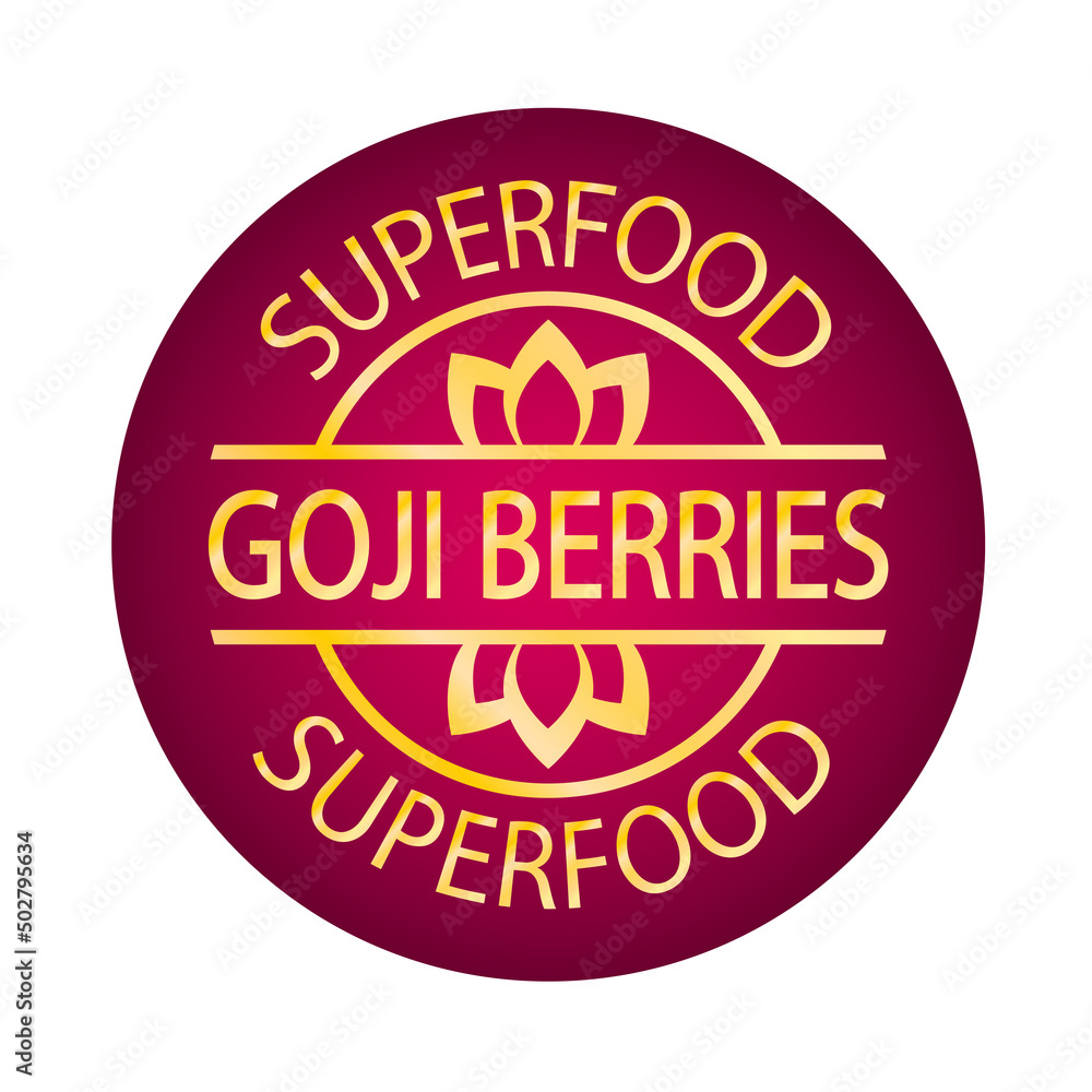 Goji berries superfood logo. Round label or icon. Antioxidants and vitamins natural source