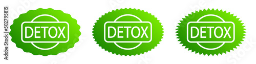 Set of detox logos. Green label or icon. Detoxification. Antioxidants and vitamins natural source. Healthy food. Organic smoothie