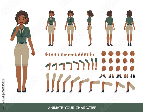 Woman wear green color suit character vector design. Create your own pose.