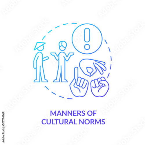 Manners of cultural norms blue gradient concept icon. Traditions and language. Etiquette category abstract idea thin line illustration. Isolated outline drawing. Myriad Pro-Bold font used