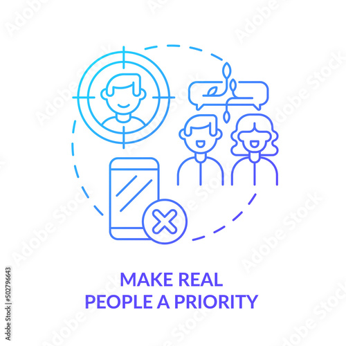 Make real people priority blue gradient concept icon. Internet communication. Netiquette rule abstract idea thin line illustration. Isolated outline drawing. Myriad Pro-Bold font used