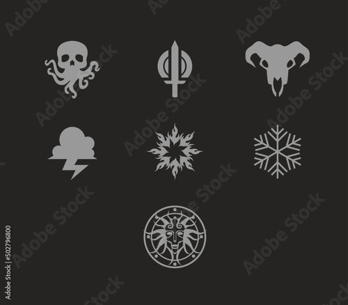 Mage Skill Tree Icons in Flat Style Vector Illustration